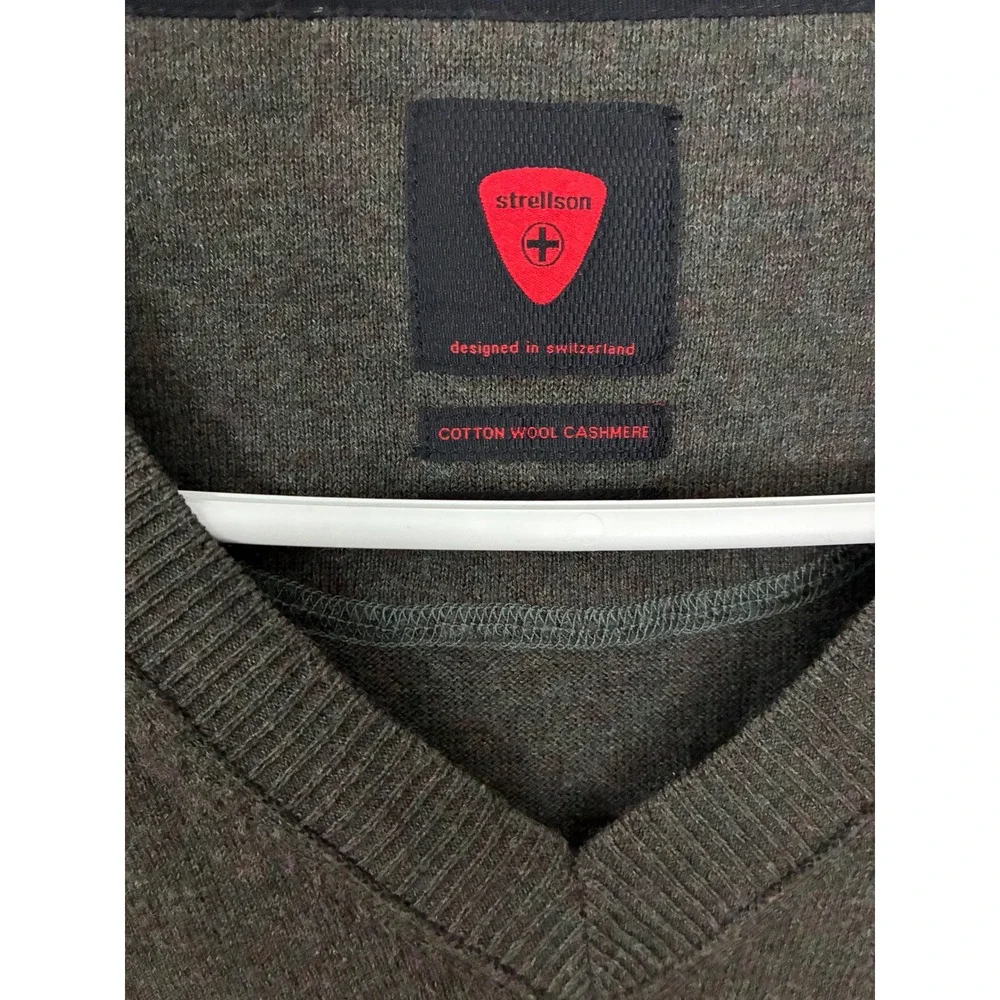 Strellson V-Neck Sweater Mens XXL Grey Cotton Wool Cashmere Slim Fit Thierry-V